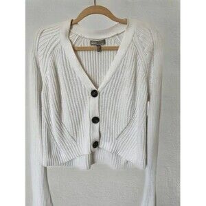 ASOS White Cropped Cardigan Womens 8 Rib Knit Button Front Bolero Flare Sleeve